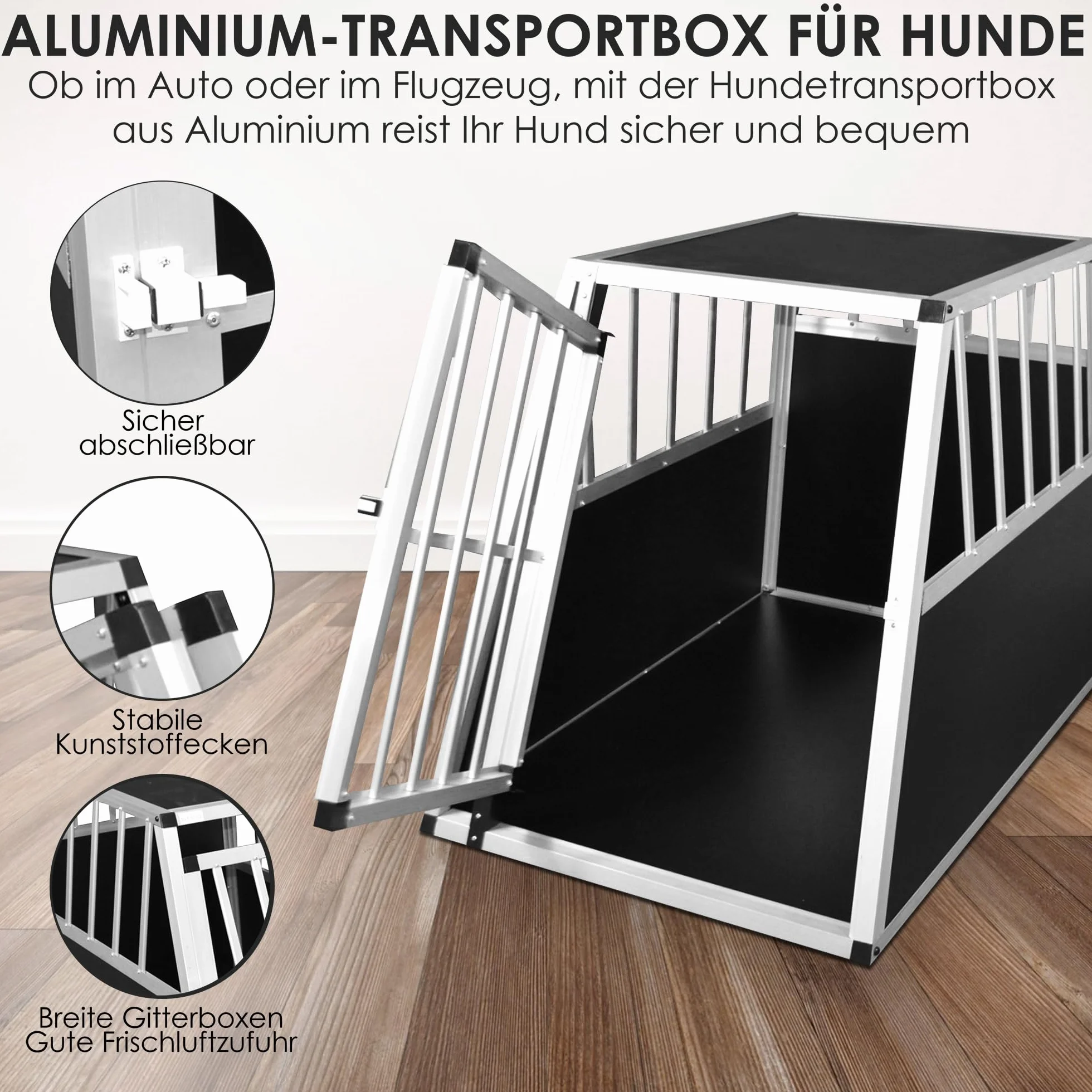 Defacto Trasportino per cani in alluminio, con chiusura a chiave, in alluminio, per il trasporto di animali (argento, XL) 91 x 65 x 69 cm)