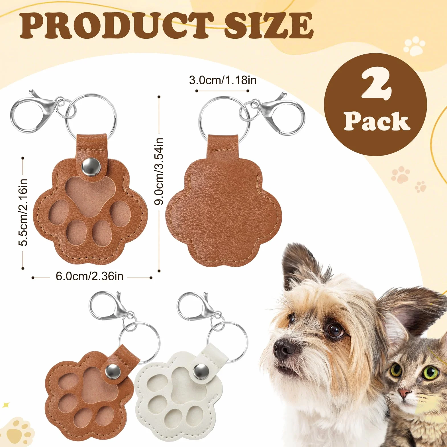 Kiiwah 2 Pezzi Portachiavi Carino a Forma di Zampa, Raccoglitore di Peli di Animali, Ricordo Regali per Amanti dei Cani Gatti (Marrone+Bianco)