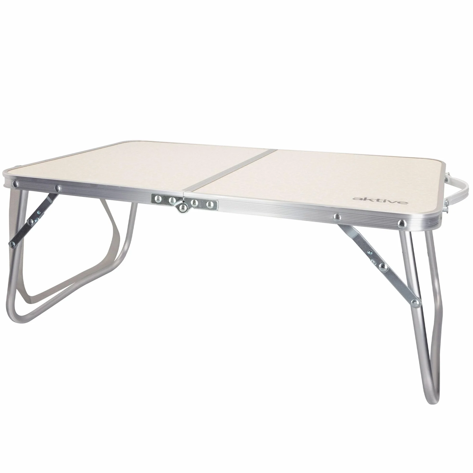 AKTIVE Tavolo da spiaggia pieghevole, Tavolo da spiaggia basso, 60x40x25 cm, colore crema, struttura in metallo, piano in legno, piccolo tavolo da campeggio pieghevole, blocco di sicurezza, Campeggio
