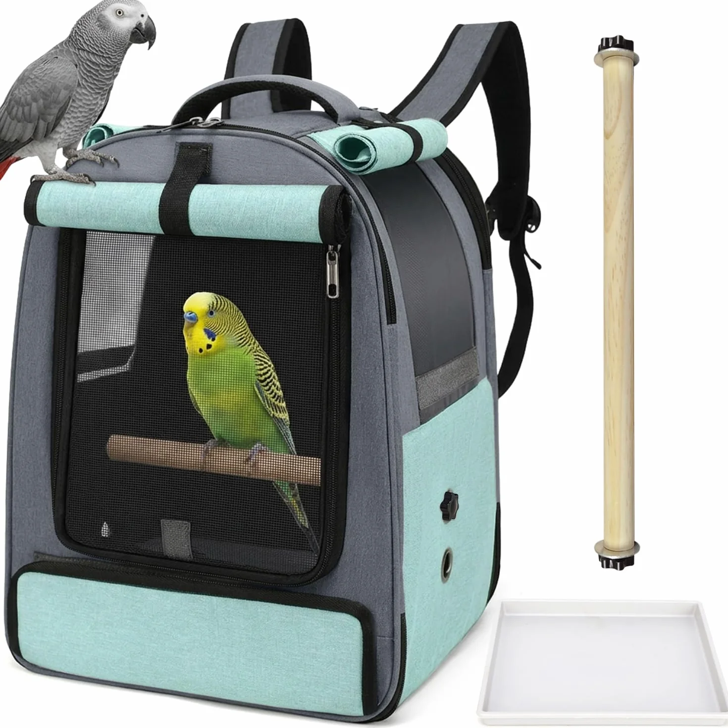 ALLSOPETS Zaino per Uccelli per Pappagalli e Piccoli Animali – Borsa Traspirante con Posatoio Regolabile e Vassoio Rimovibile, Ideale per Viaggi e attività all’Aperto (Blu Ghiacciaio)