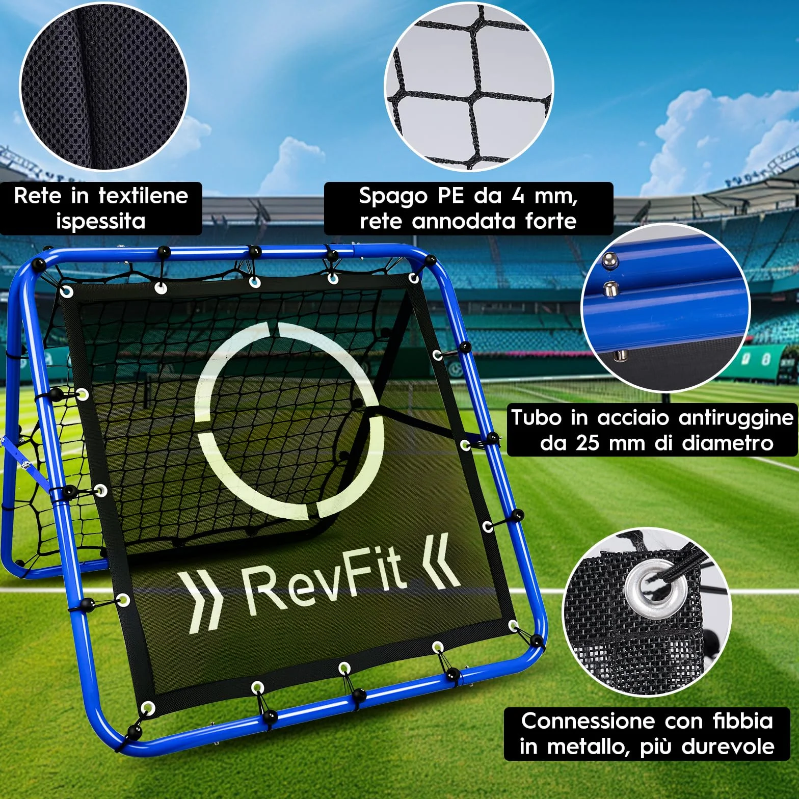 Rimbalzo Calcio - Rete Rebounder regolabile su entrambi i lati con obiettivo per calcio, baseball, tennis, rugby - Rete da allenamento con robusto telaio in acciaio - 80/100/120 cm