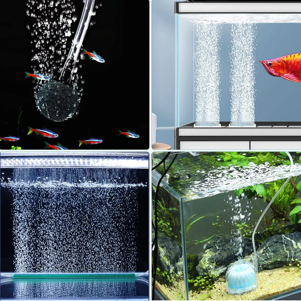 Flintronic Ossigenatore per Acquario, 3W Pompa Ad Aria per Acquario Regolabile Ultra-silenziosa, con 1.5M Tubo in Silicone, Air Stone, Valvola Di Ritegno e Raccordo a T, per Ac-quario da 5-300L