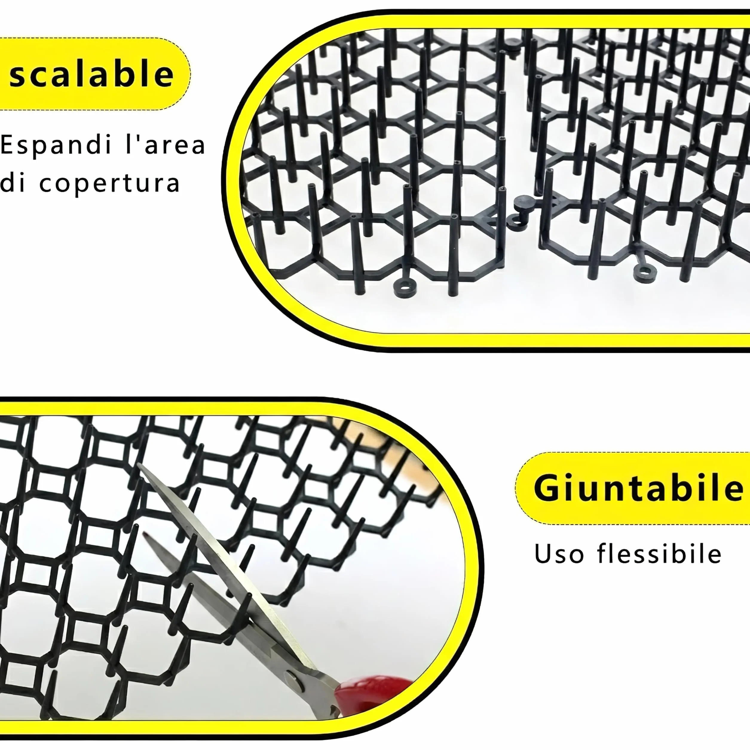 Tappetini Dissuasori per Gatti (Set da 6, 20x15cm) - Repellente con 8 Picchetti di Fissaggio - Griglia con Punte per Giardino, Divano - Barriera Interno/Esterno
