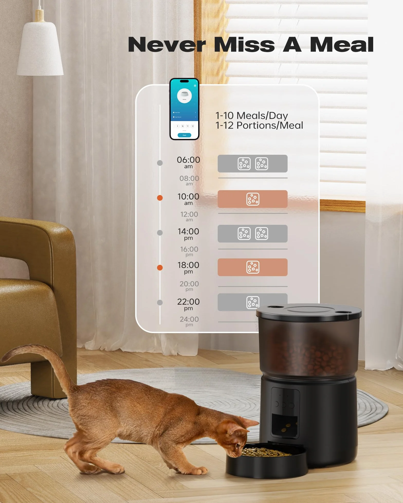 SOOFPET Distributore Automatico Cibo Gatti - 5G/2.4G WiFi Dispenser - Distributore Cibo Gatti Collegare APP - Alimentazione a Distanza - 10 Pasti al Giorno - Doppia Alimentazione - 3L Bianco