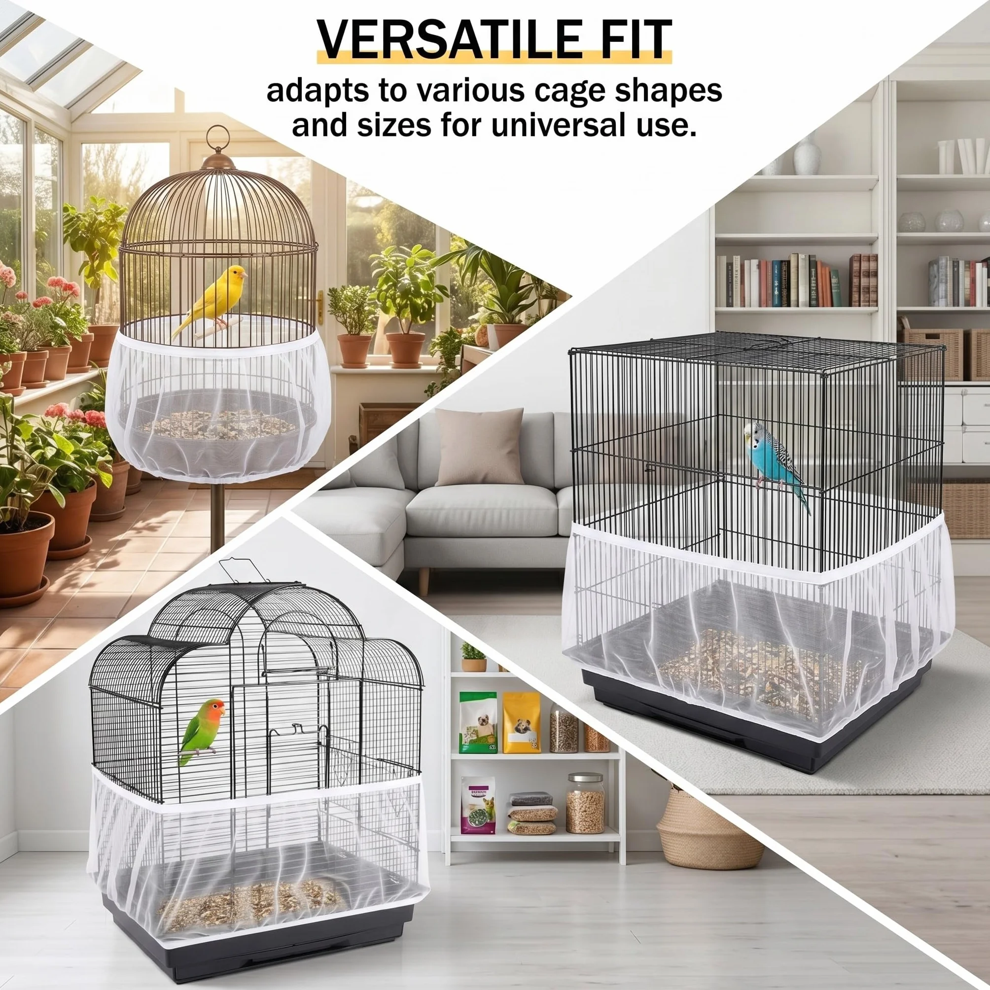 Rete Coprigabbia, rete per uccelli in nylon per copertura antiproiezione, regolabile e traspirante per gabbia pappagalli e voliera (dimensioni L, altezza 30 cm, circonferenza 170-200 cm)