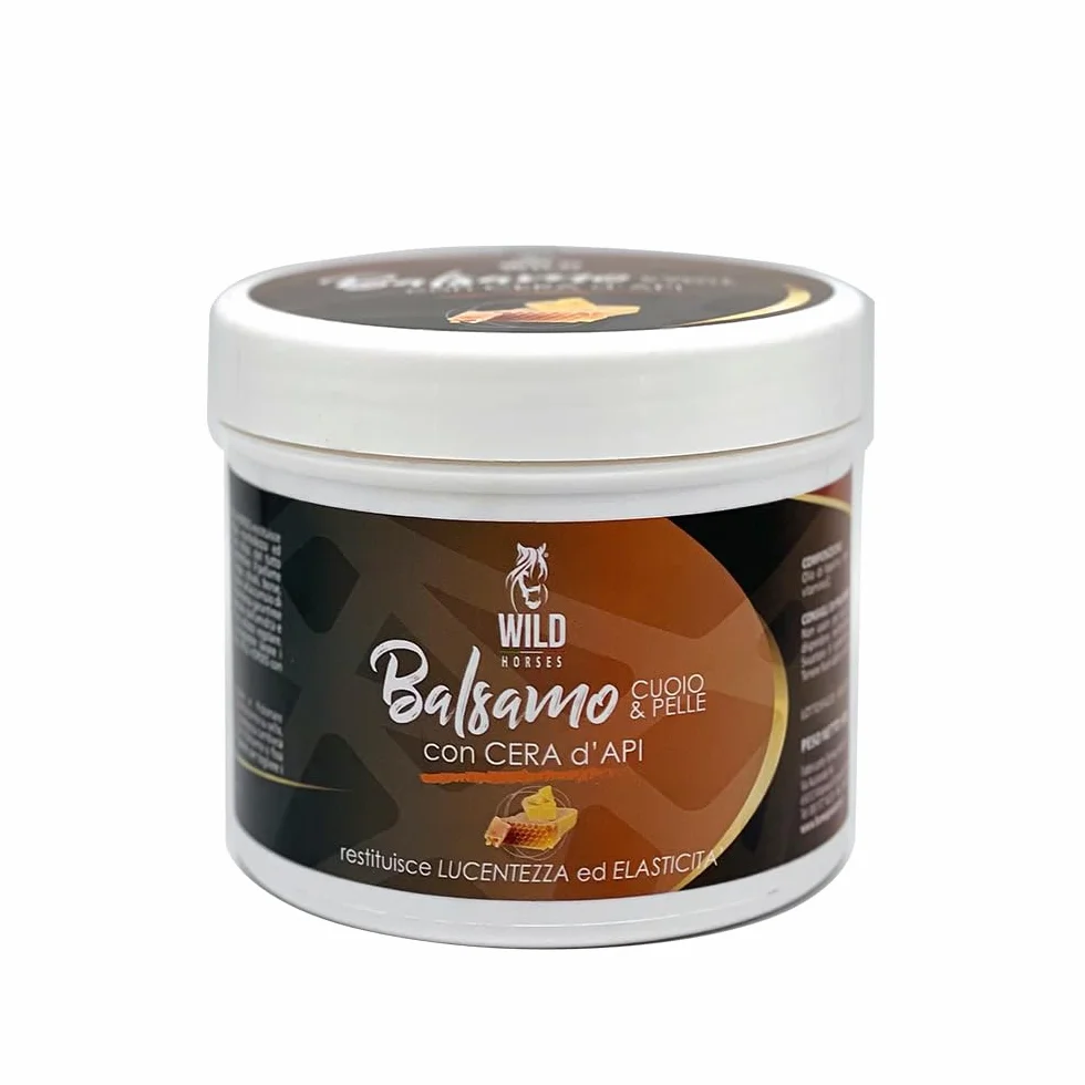 Wild Horses | Balsamo Cuoio & Pelle con Cera d'Api, Restituisce Lucentezza ed Elasticità, per Cuoio e Selleria, 500g, Made in Italy