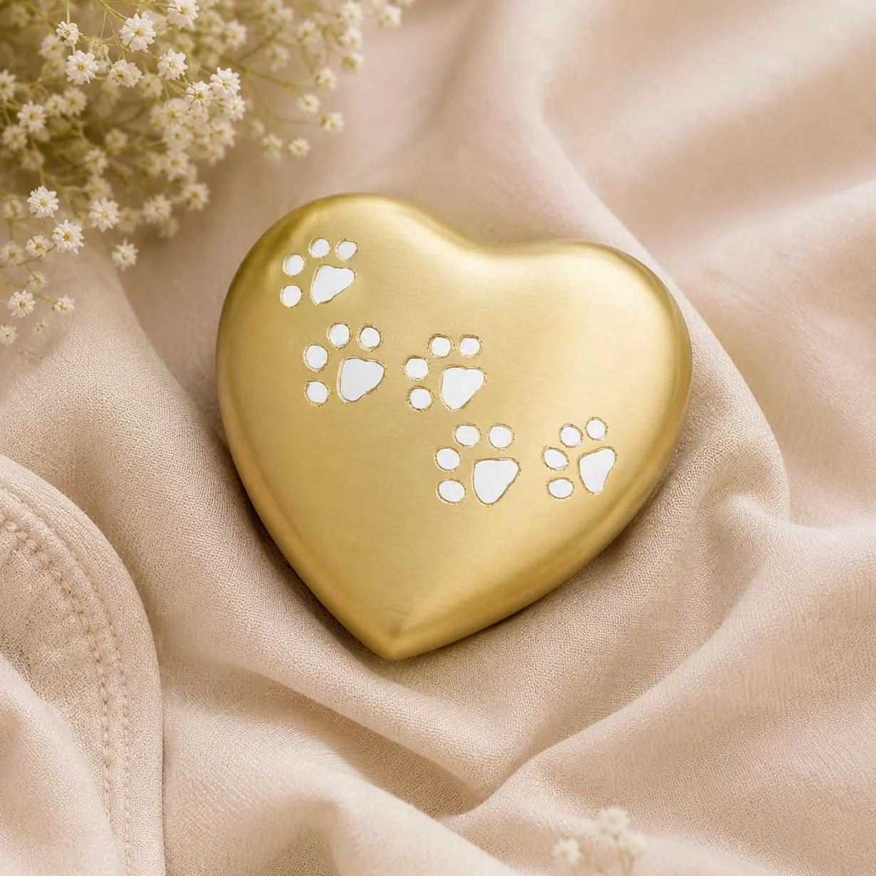 Heart Keepsake Ashes Pet Dog Cat Memorial URN for Ashes Heart Funeral Cremation 5" (Gold)