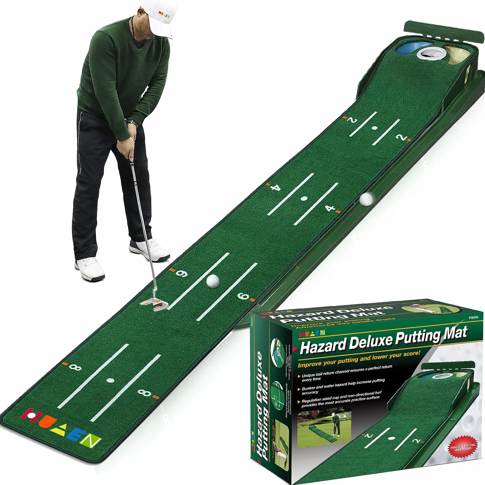 Putting Green, Tappetino da Golf per Interni Con Ritorno della Palla e 3 Fori, Attrezzatura da Allenamento per Casa o Ufficio, Accessori Regalo