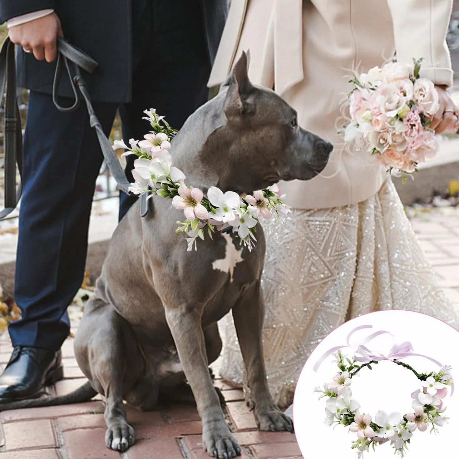 1 Pezzo di Pet Ghirlanda Copricapo, 1 Pezzo di Bow Bib, Collare del Fiore di Cerimonia Nuziale del Cane, Gatto del Merletto Bow Tie, Pet Decorazione di Cerimonia Nuziale Forniture.
