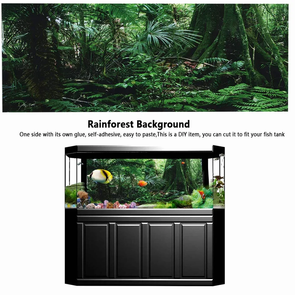 Effetto Foresta pluviale 3D Poster Rettile Autoadesivo Terrario Acquario Sfondo Acquario Adesivo murale Acquario Sfondo Poster subacqueo PVC Decor Wall Paper (61 × 41cm)