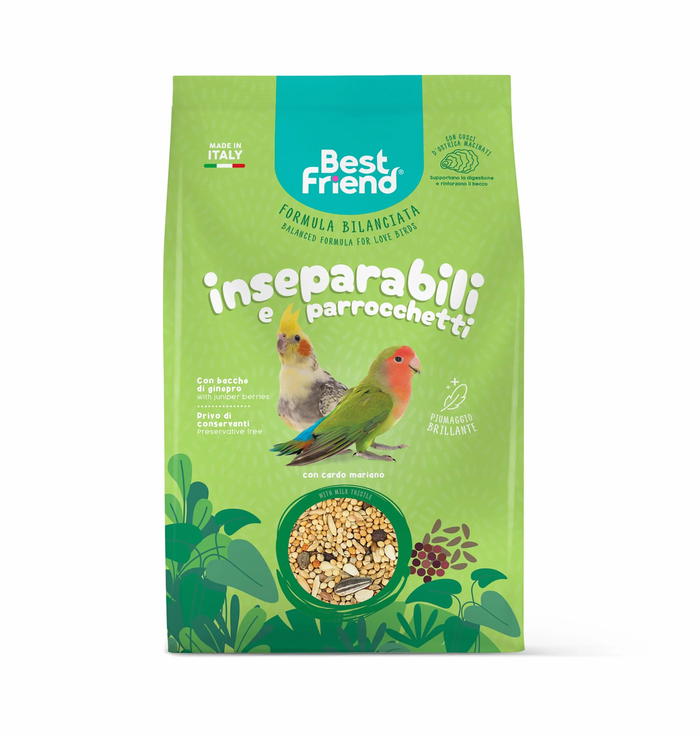 Best Friend Mangime Completo per Inseparabili e Parrocchetti con Cardo Mariano, 100% Made in Italy, Confezione 8 Pacchi