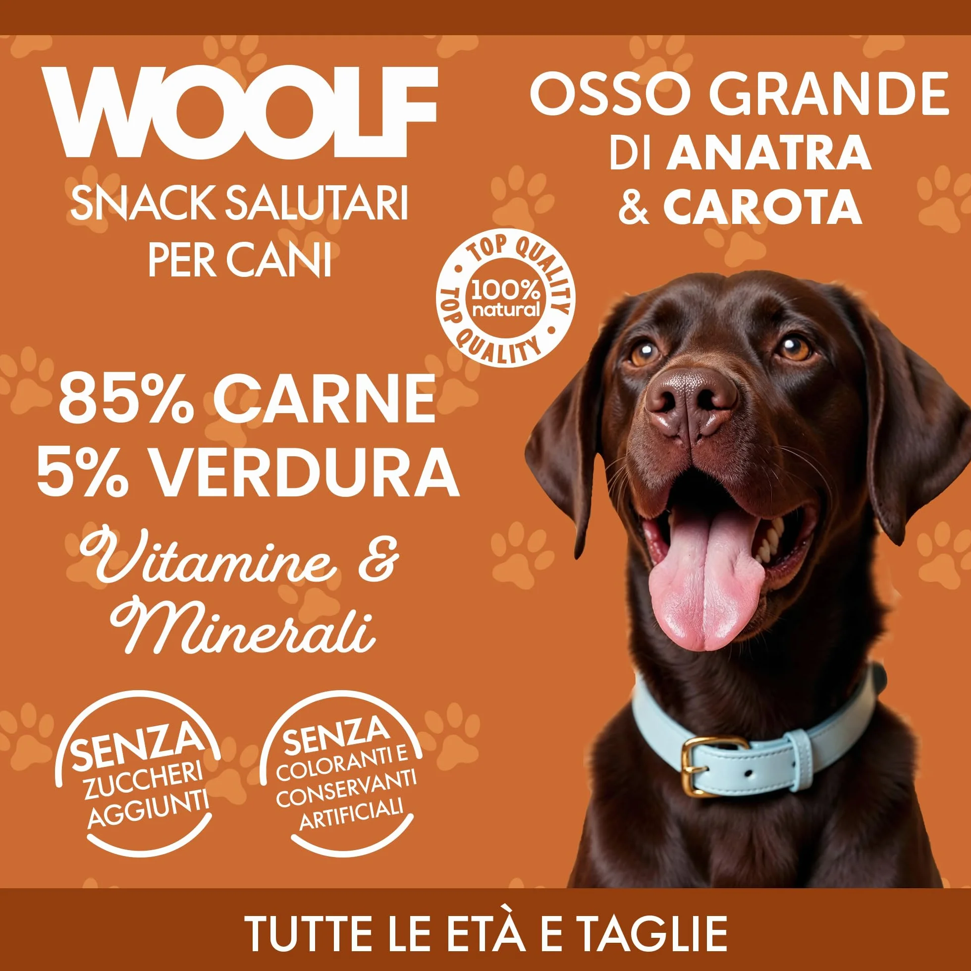 Snack per cani dental stick per cani premietti addestramento masticativi lunga durata osso pulizia denti cane al gusto anatra e carota 100 g | WOOLF