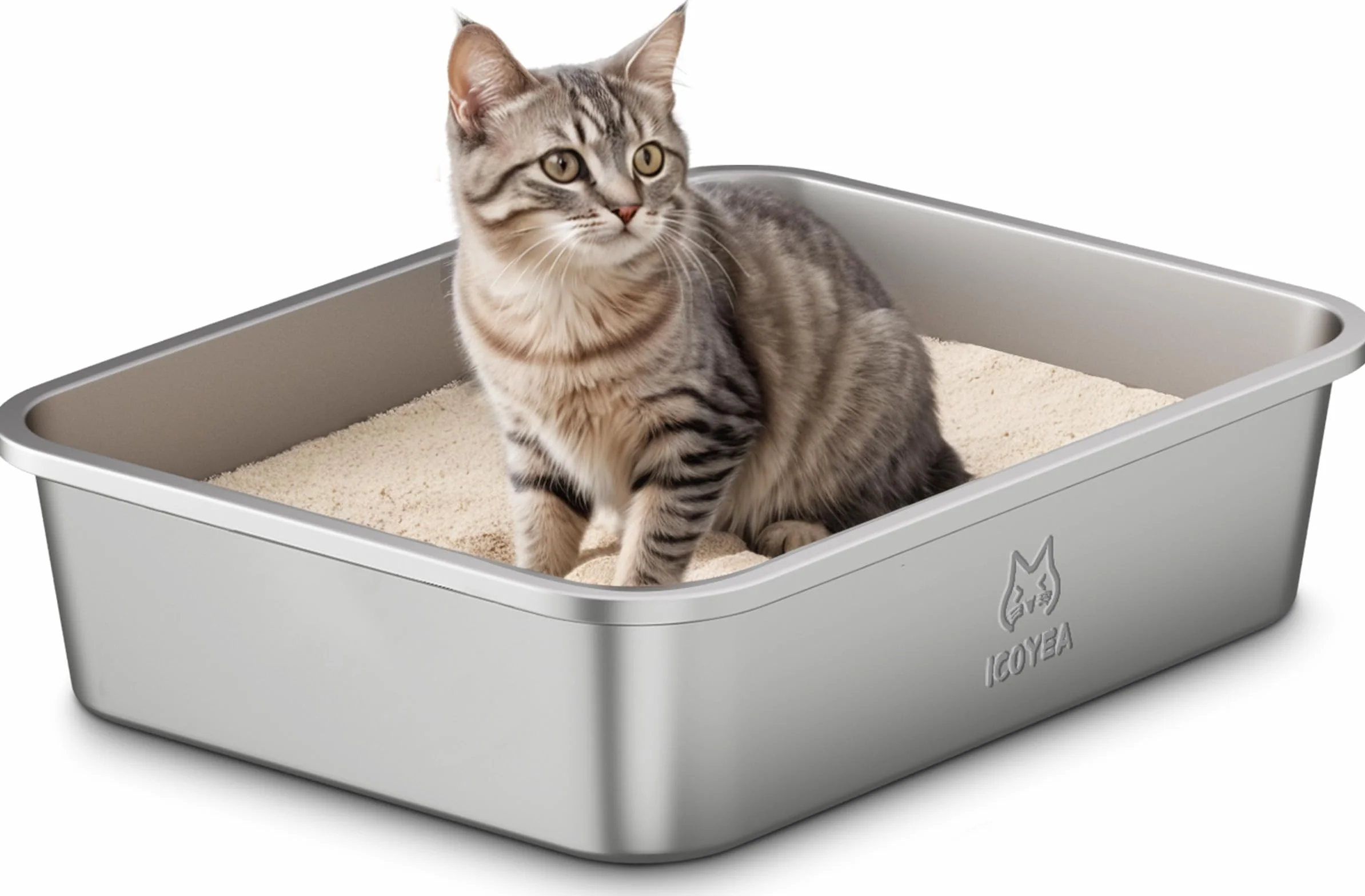 Lettiera Acciaio Inox per Gatti, Lettiera Gatto Aperta per Gatti Grandi, Piccoli e Conigli, Toilette per Gatto Antiaderente, Facile da Pulire, Sabbiera Alta, Antiodore e Spaziosa