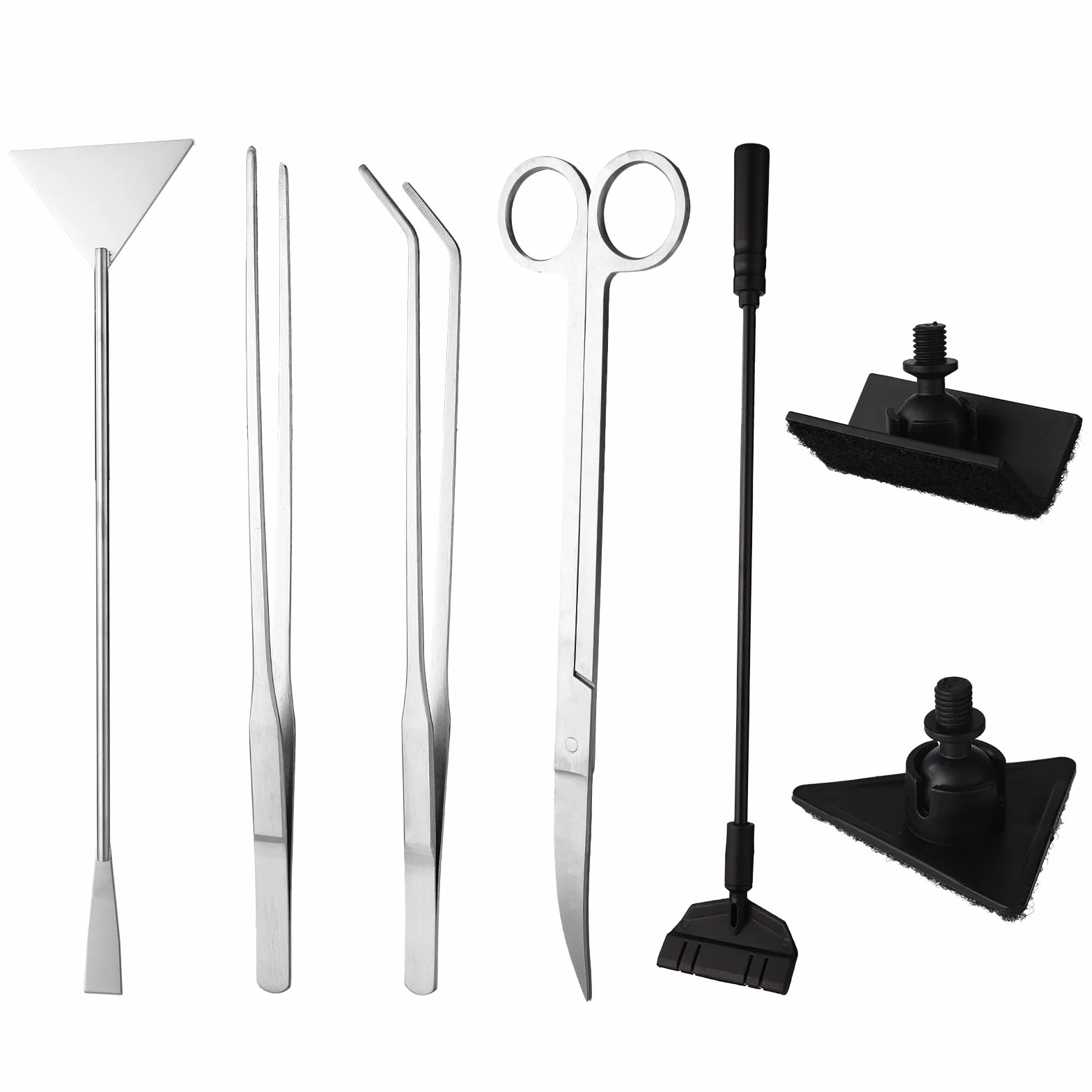 Kit Attrezzi Aquascaping Acquario Acciaio Inossidabile Pinze Forbici Spatola Raschietto Alghe Teste Sostituzione