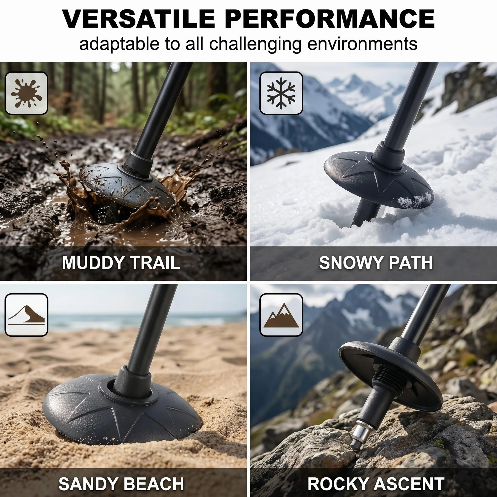 Accessori per Bastoncini da Trekking e Sci 6 Pezzi 4 Rotelle Fango Neve 2 Punte Ricambio Universali