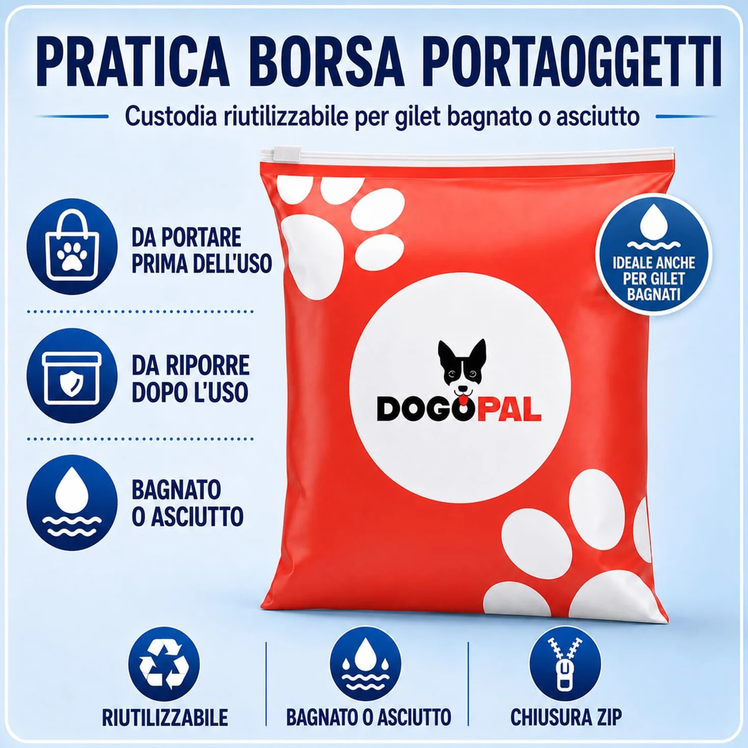 DOGOPAL Gilet Refrigerante per Cani, Giubbotto Rinfrescante Attivato dall'Acqua con Protezione UV, Taglia XL, Blu