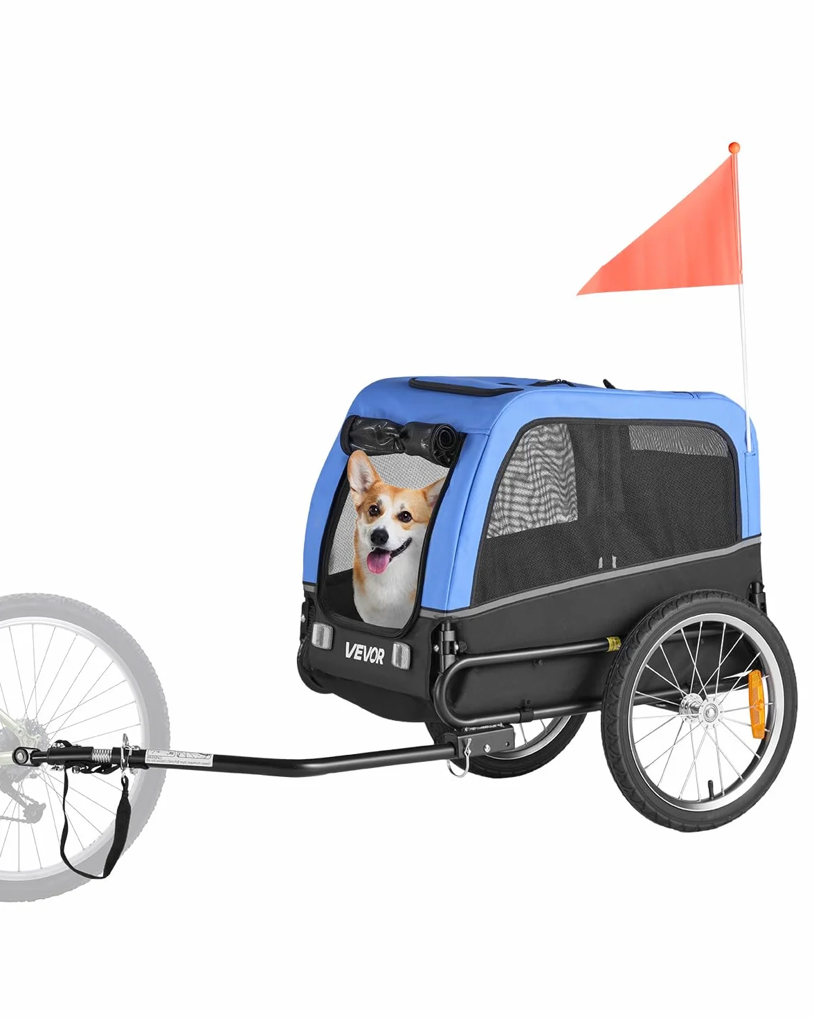 VEVOR Rimorchio per Bici per Cani, Supporta Fino a 30 kg, Carrello Portabici, Telaio Pieghevole con Ruota a Sgancio Rapido, Attacco Universale per Bicicletta, Riflettore, Bandiera Guinzaglio Interno