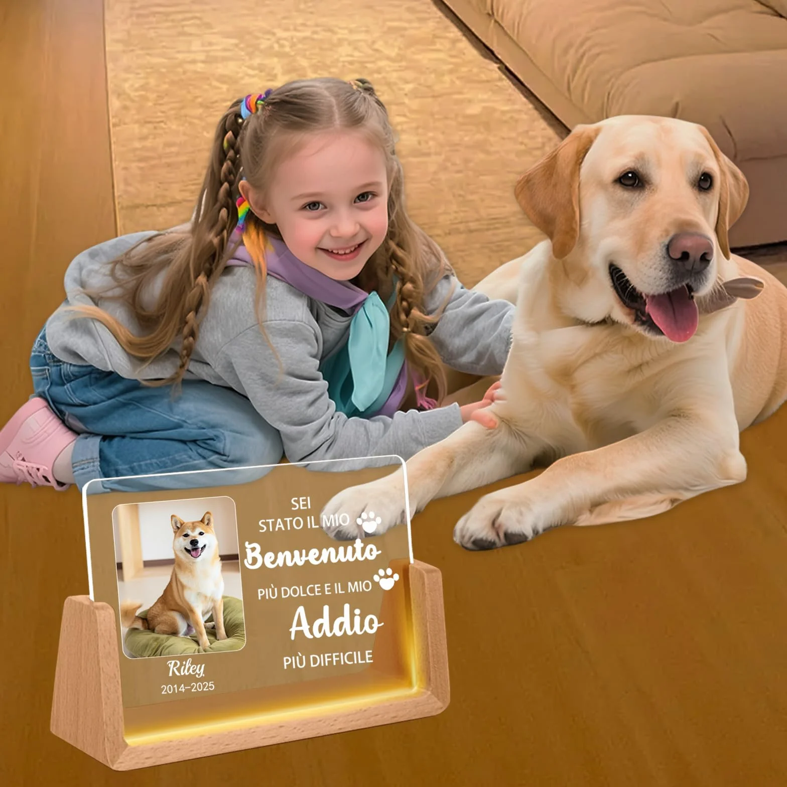 Luminaria Personalizzata per Cani,Lampada LED con Foto & Nome del Cane, Design con Cuore & Impronte, Regalo Commemorativo per la Perdita dell'Animale Domestico con Data (Style D)