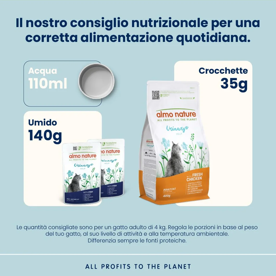 Almo Nature Functional Urinary Help - Cibo Umido per Gatti Adulti Gusto Pesce e Pollo - Supporto per il Benessere delle Vie Urinarie - 6 Buste da 70g