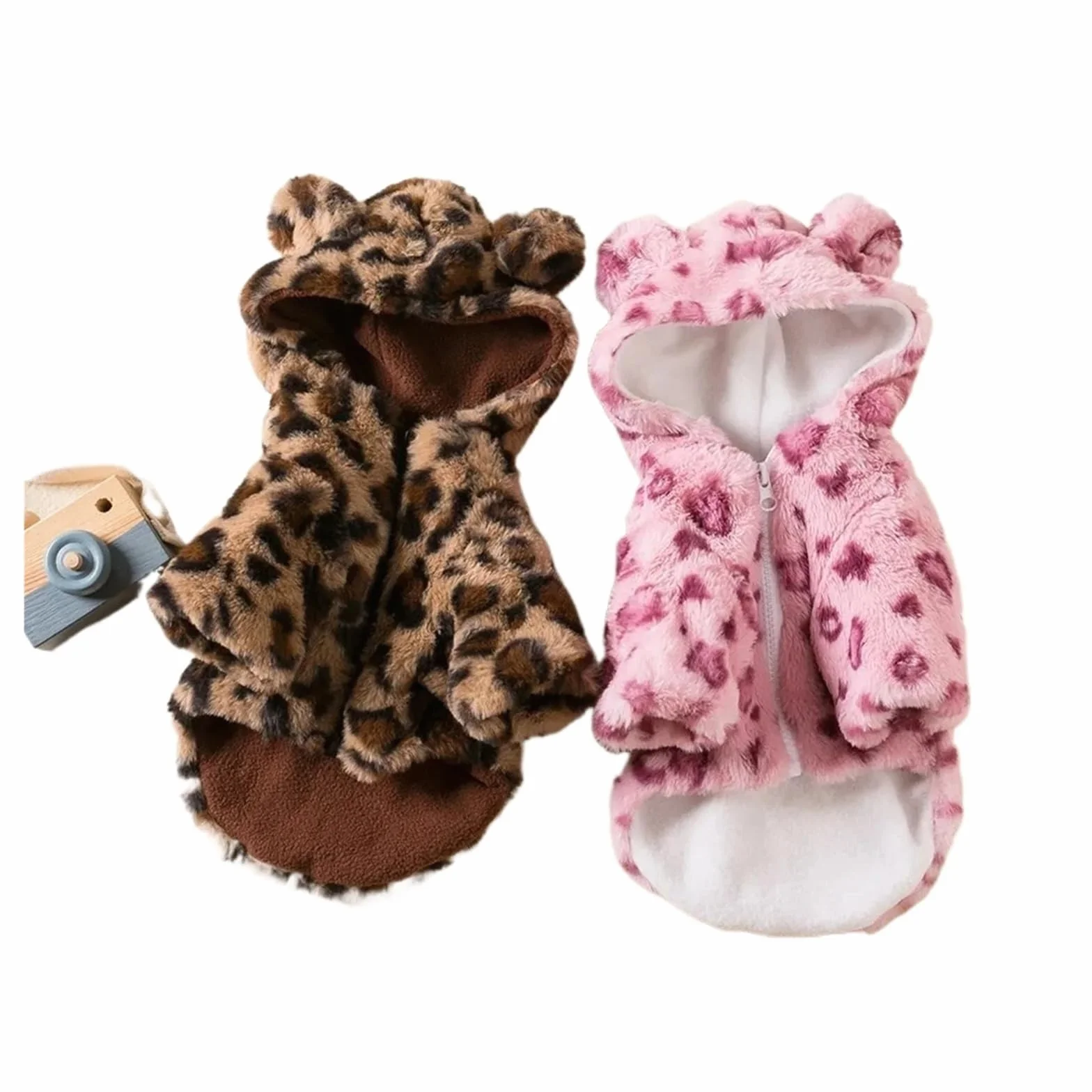 Vestiti Invernali for Cani, Caldi in Pile con Cappuccio, Cappotto Leopardato, Giacca, Abbigliamento for Bulldog Francese, Costumi for Animali Domestici(Brown,L)