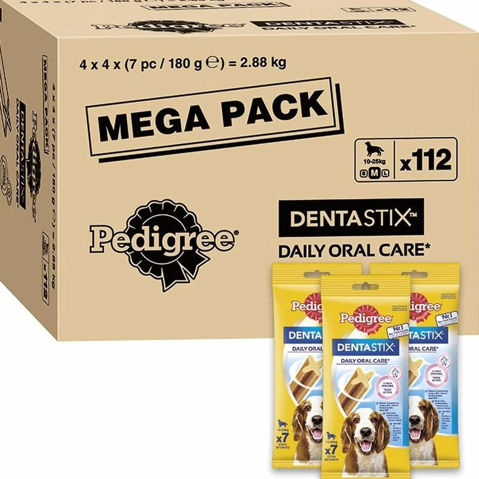 Pedigree Dentastix Daily Dental Dog Chews, medium, 112 bastoncini (4 x 4 x180 g)