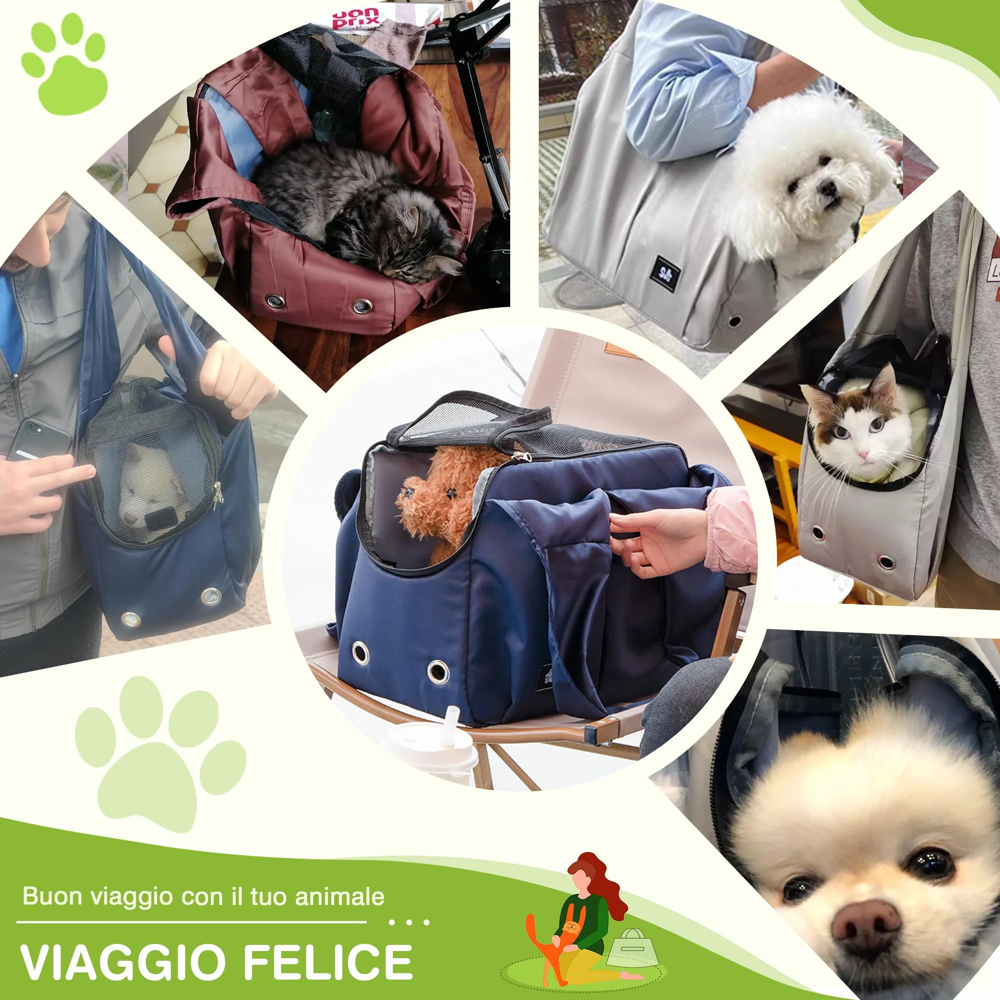 ALLSOPETS Borsa per Cani Taglia Piccola, Marsupio Traspirante Portatile con Gancio Guinzaglio, Nero Intenso