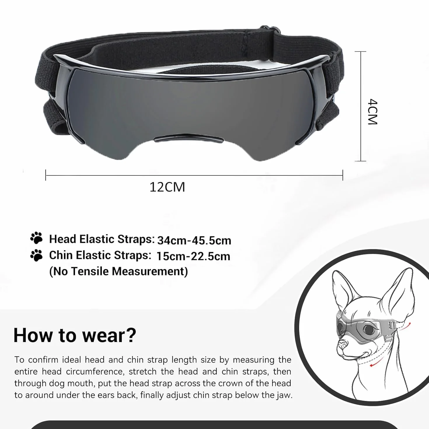 Occhiali x cani piccola taglia,Occhiali da Sole per Cani,UV con Cinturino Elastico Regolabile Antivento,per Cani di Taglia Piccola Media All' Aperto Protezione per Gli Occhi (nero)