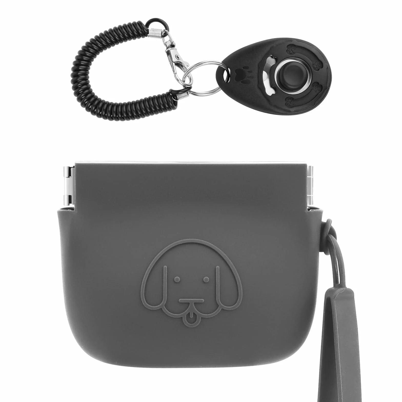 Pochette in Silicone per Dolcetti per Cani, Chiusura Automatica, Con Clicker di Addestramento, Camminata per Gatti, Formato Tascabile, Grigio Scuro
