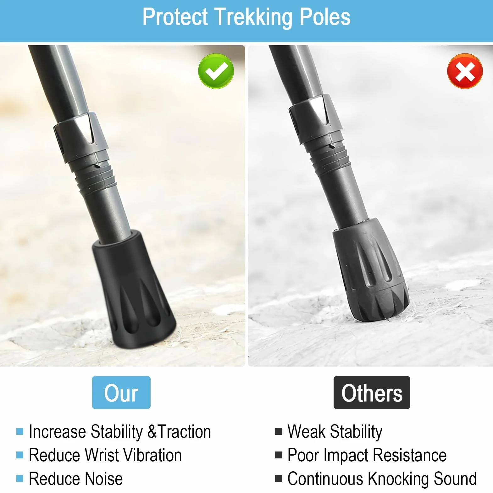 Bastoncini da Trekking Nordic Walking Tamponi Gomma 6 Pezzi