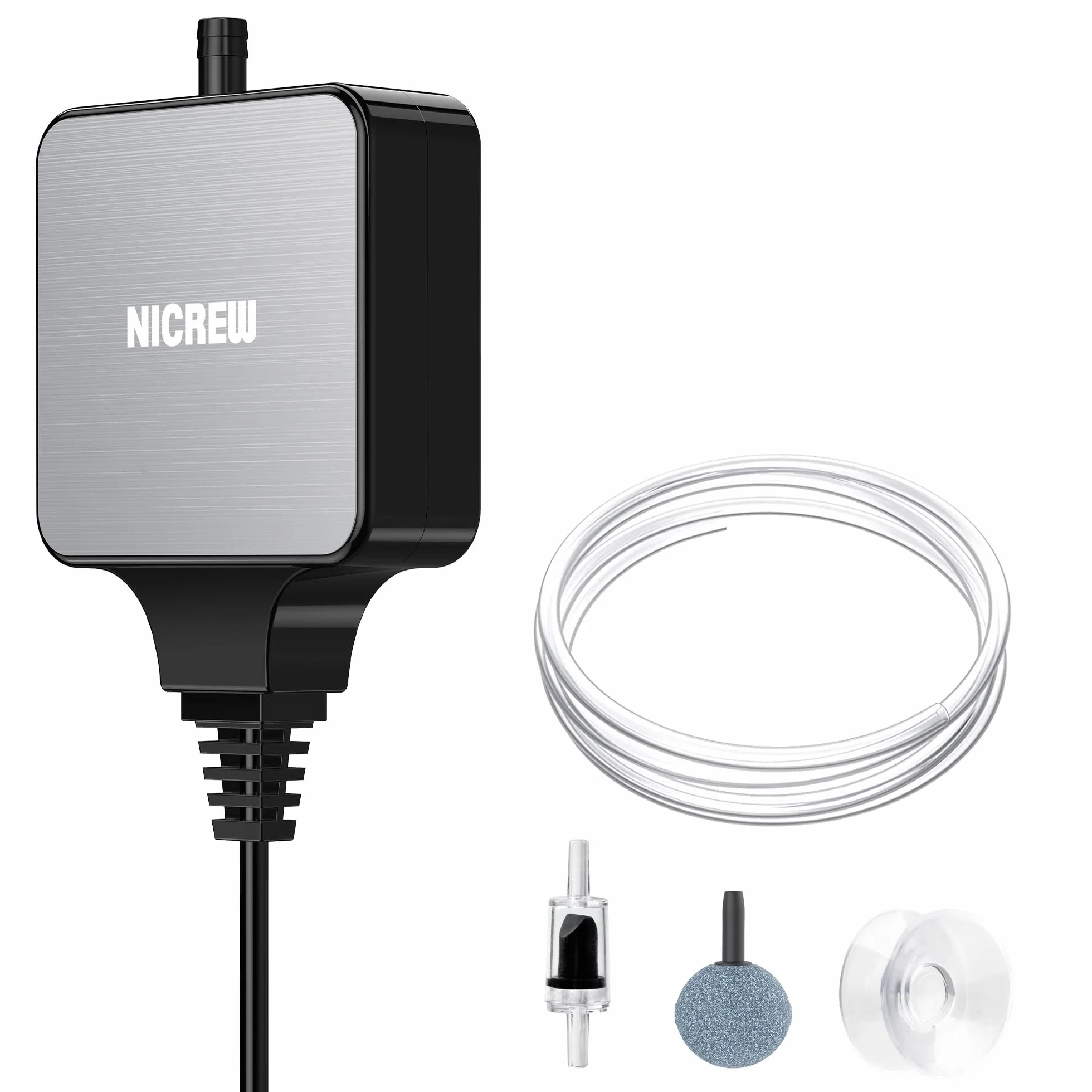 NICREW Ossigenatore per Acquario Ultra-Silenzioso <33 dB, Nano Silent Mini Aeratore fino a 40 L, Accessori per Acquario Nano, 18 L/H, 1,5W