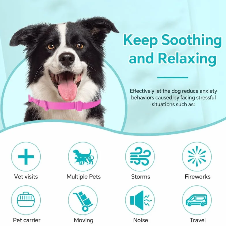 WEALLIN Collare Calmante per Cani Anti-Ansia Regolabile Impermeabile Naturale Feromoni 60 Giorni 2pz Rosa
