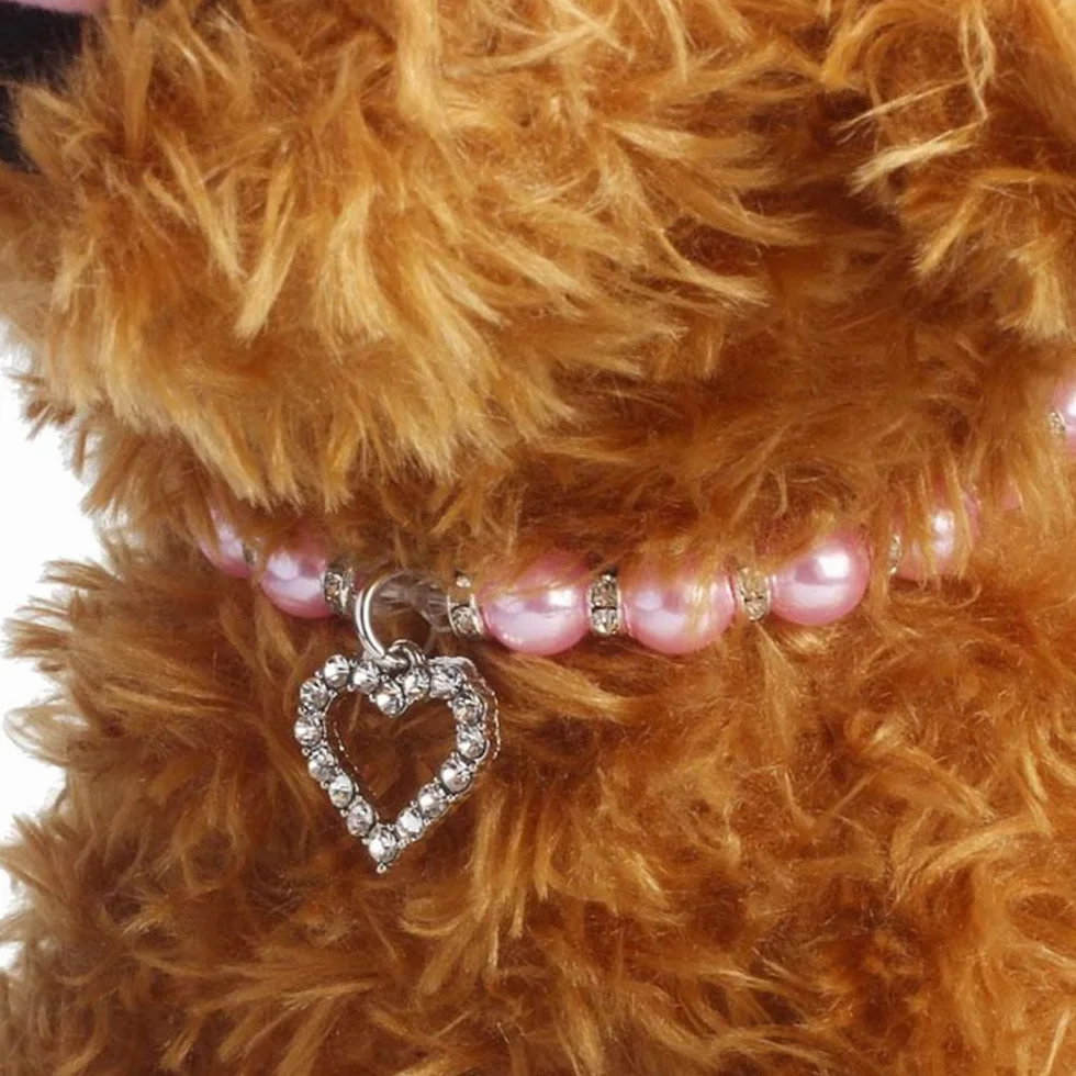 2 collane con perle per cani chihuahua, ciondolo cuore, accessori costume sposa, rosa e blu