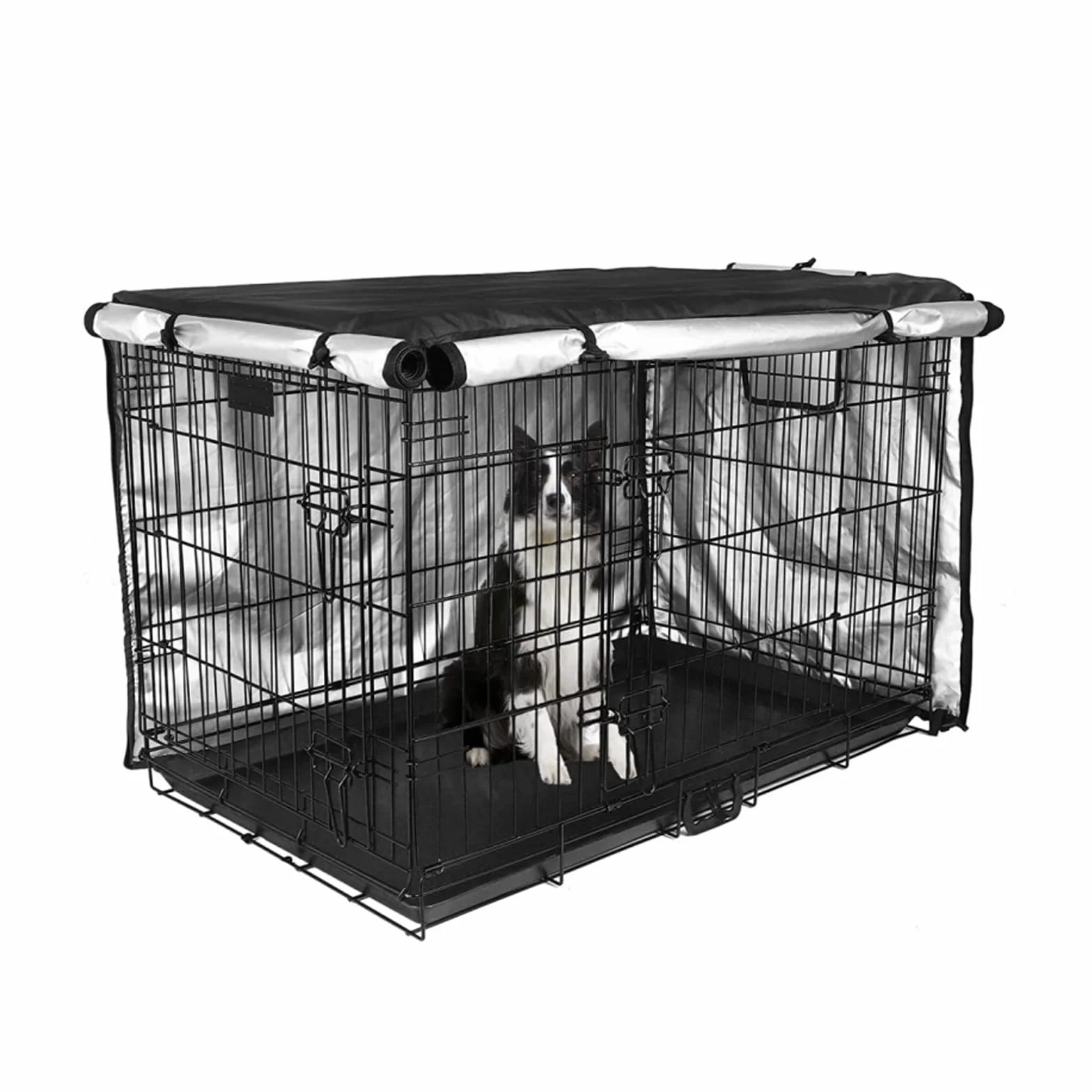 Copertura Per Gabbia Per Cani, PET Copertura per gabbia per cani a doppia porta Copertura Antivento per Gabbie per Cani Tessuto Oxford 210D per cani Nero 36in