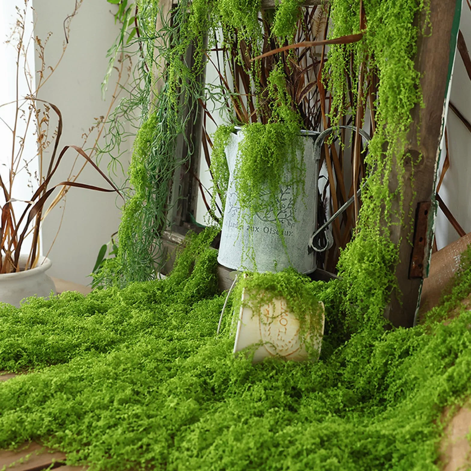 Muschio Finto per Decorazioni 100g, Muschio Stabilizzato Nylon, Artificiale Muschio Sintetico per Acquario Modellismo Terrario Casa Decori
