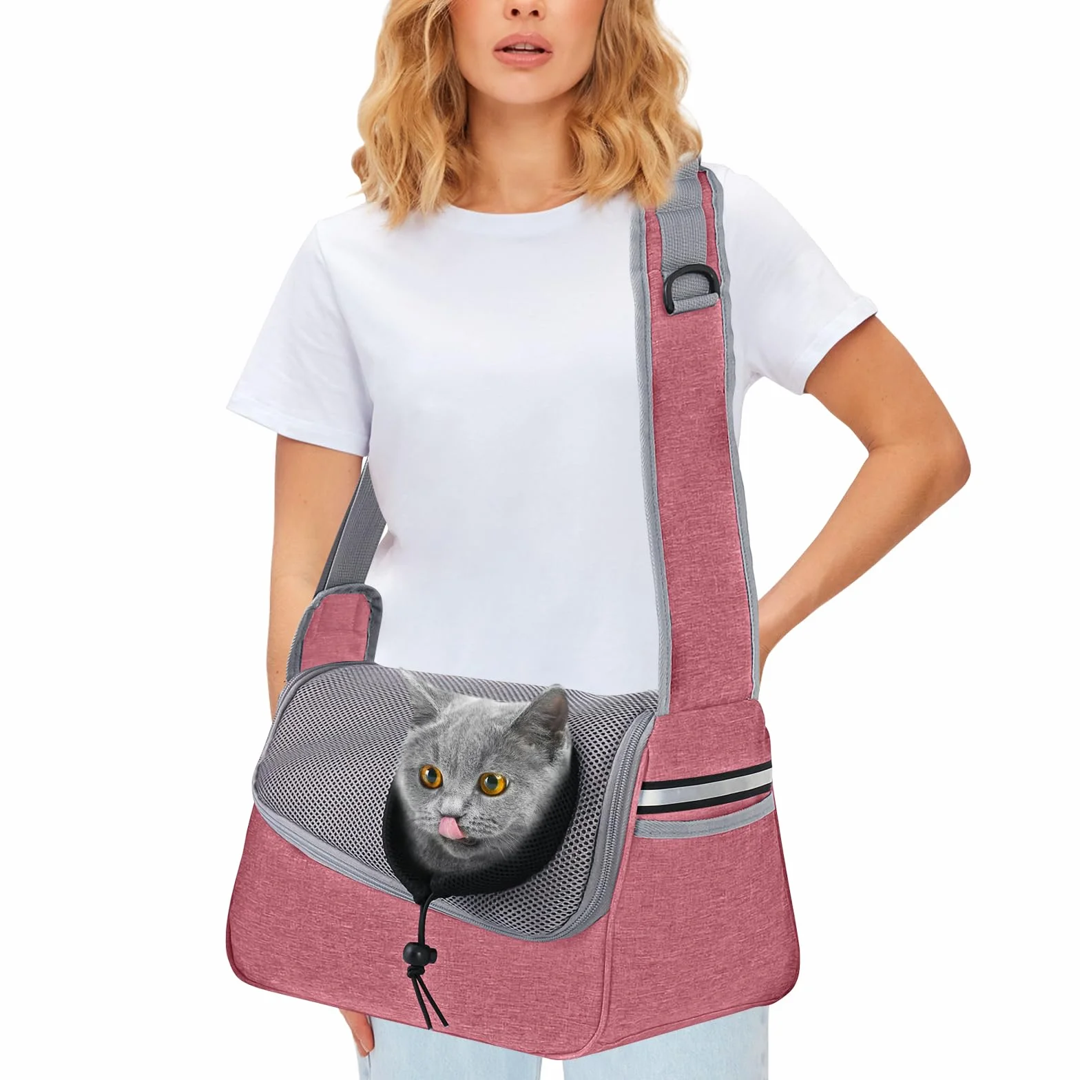 PETCUTE Borsa a Tracolle per Trasporto Cani,Regolabile Borsa da Trasporto per Gatto Cane con Cintura di Sicurezza Interna,Tasche,Borsa per Cani di Piccola Taglia Fino a 5kg,per Viaggi all'aperto