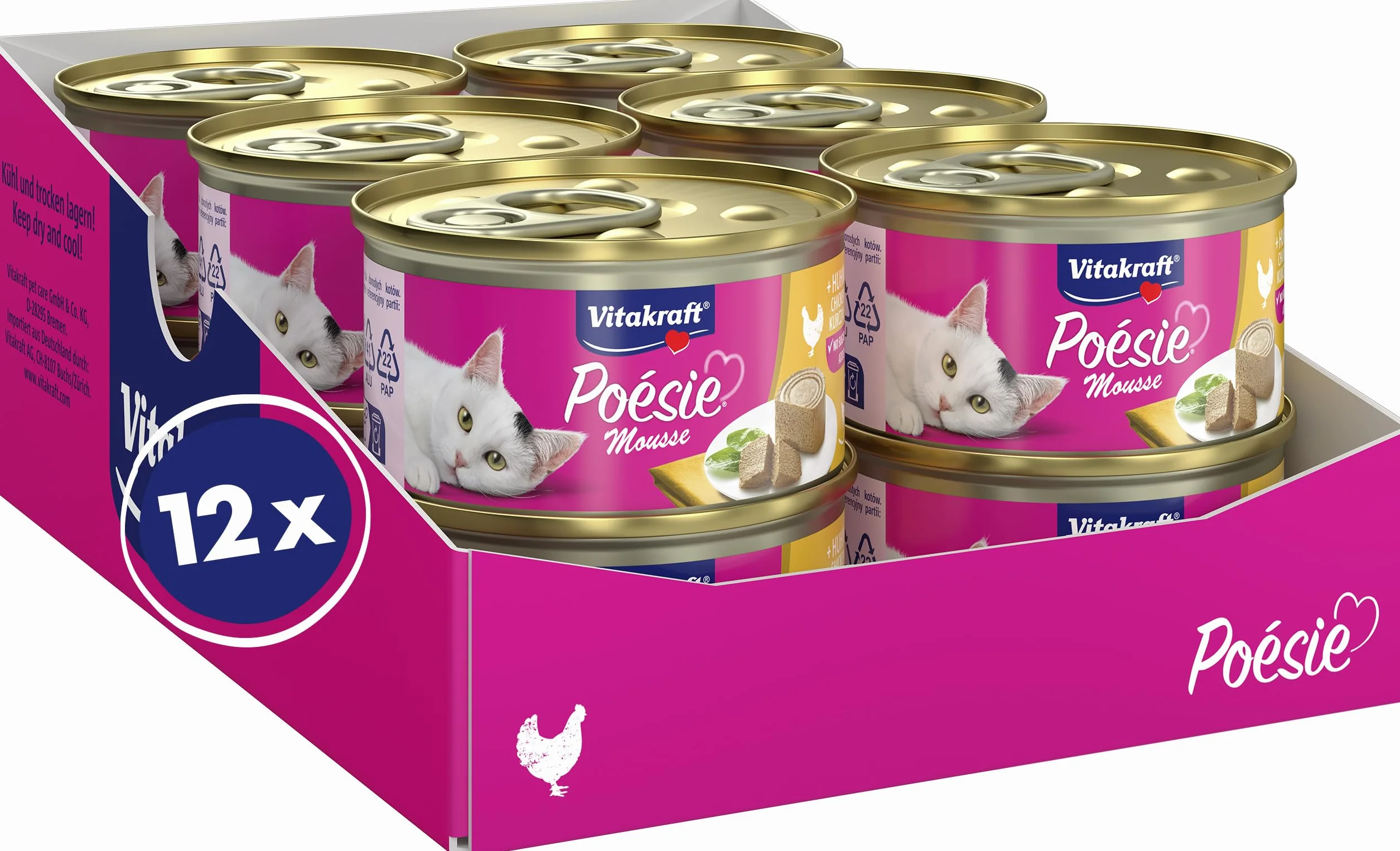Vitakraft Poésie Mousse, alimento umido gatto, mousse ariosa, con pollo, senza l'aggiunta di zuccheri e cereali (12x 85g)