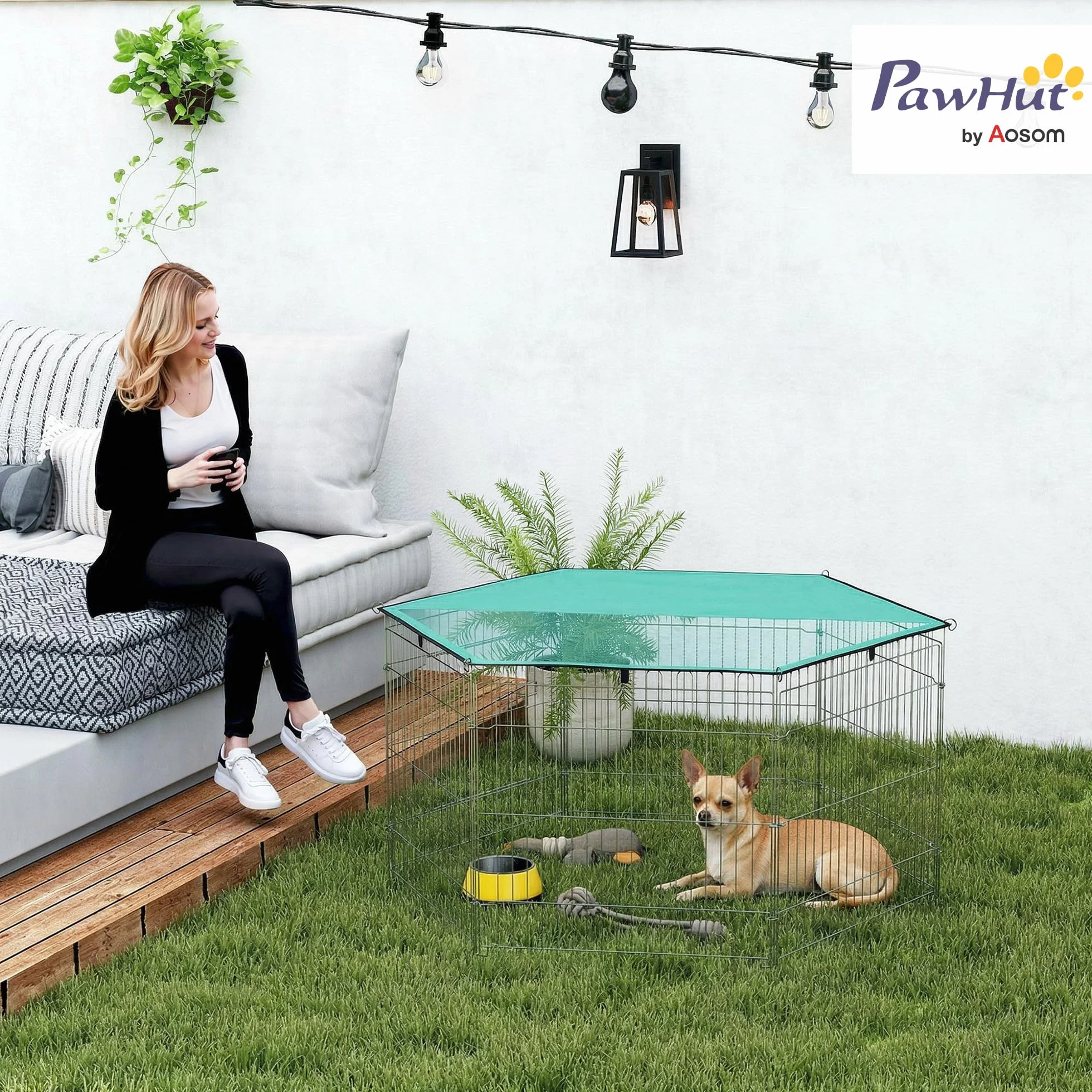 PawHut Recinto Pieghevole per Cani in Filo Metallico 120x60cm con Copertura Impermeabile