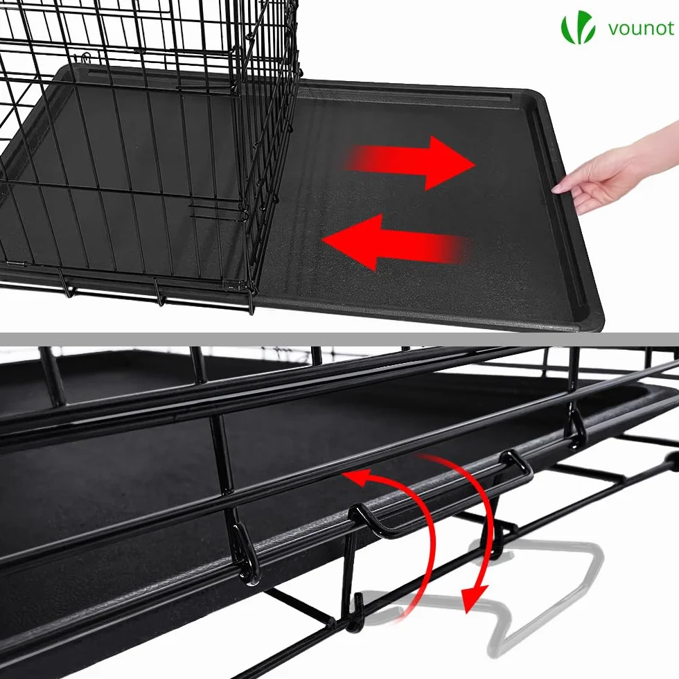 VOUNOT® Gabbia per Cani Pieghevole in Metallo 107x70x78cm Nero con 2 Porte e Vassoio Rimovibile