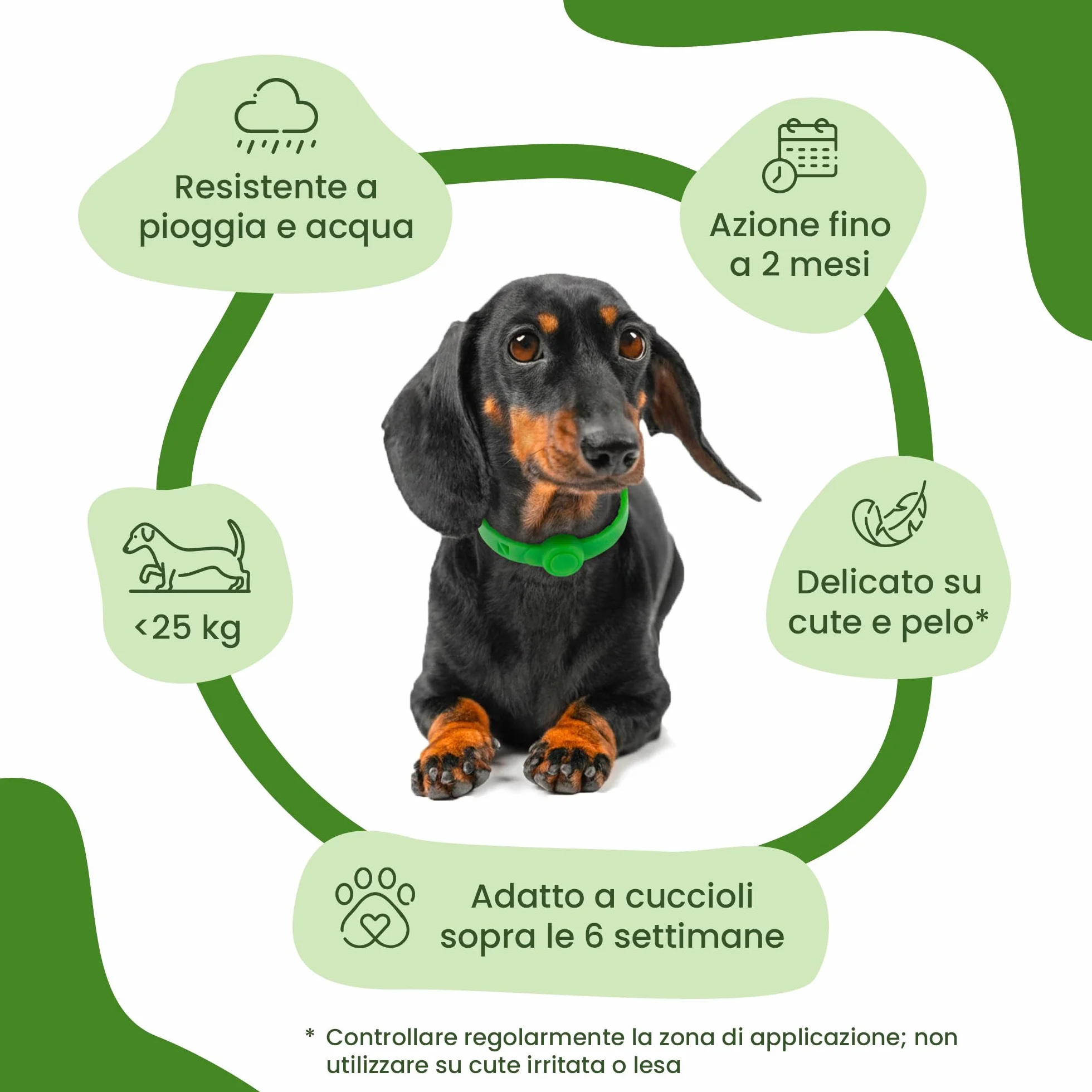 Collare Barriera per Cane Olio di Neem 60cm Resistente all'Acqua Protezione 2 Mesi