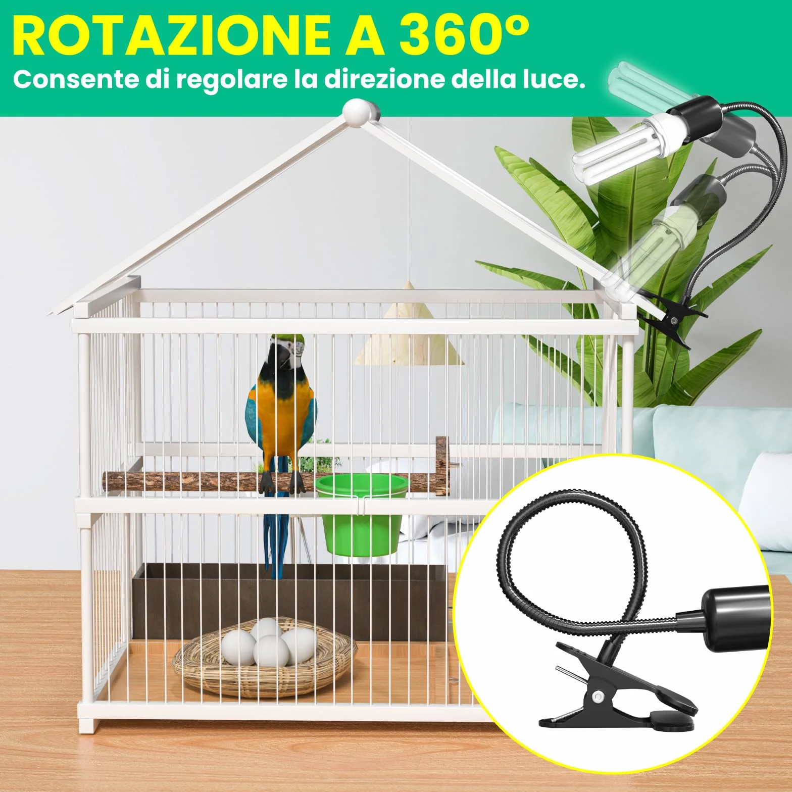Lampada per Uccelli GlowUp Set Completo con Timer UVB E27 20W