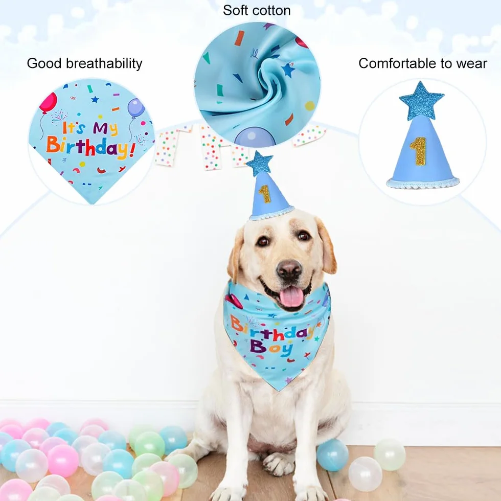 Compleanno Cane Bandana con Cappello Numeri HMCEY Cappellini Festa Animali Domestici Blu