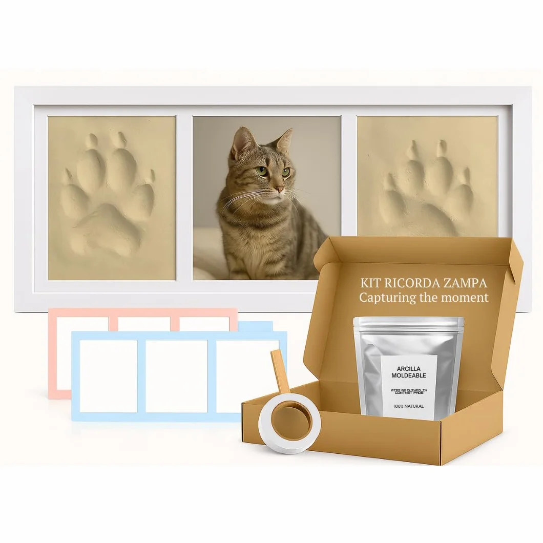 Marco per impronte animali domestici cane gatto kit stampa argilla bianca scatola regalo passepartout colorati ricordo personalizzato