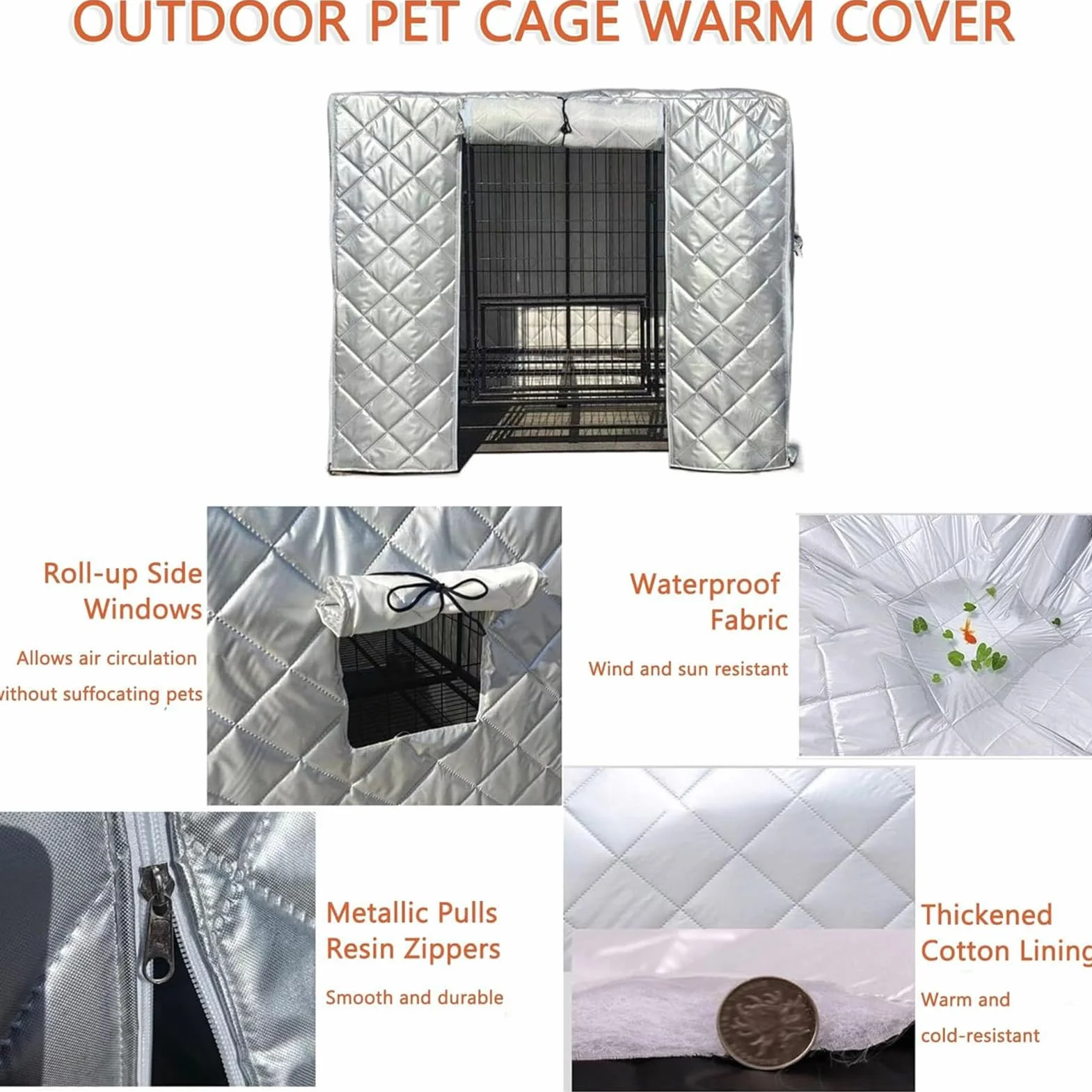 Copertura per Gabbia per Cani Impermeabile Anti Neve con Finestra Laterale in Cotone e Oxford