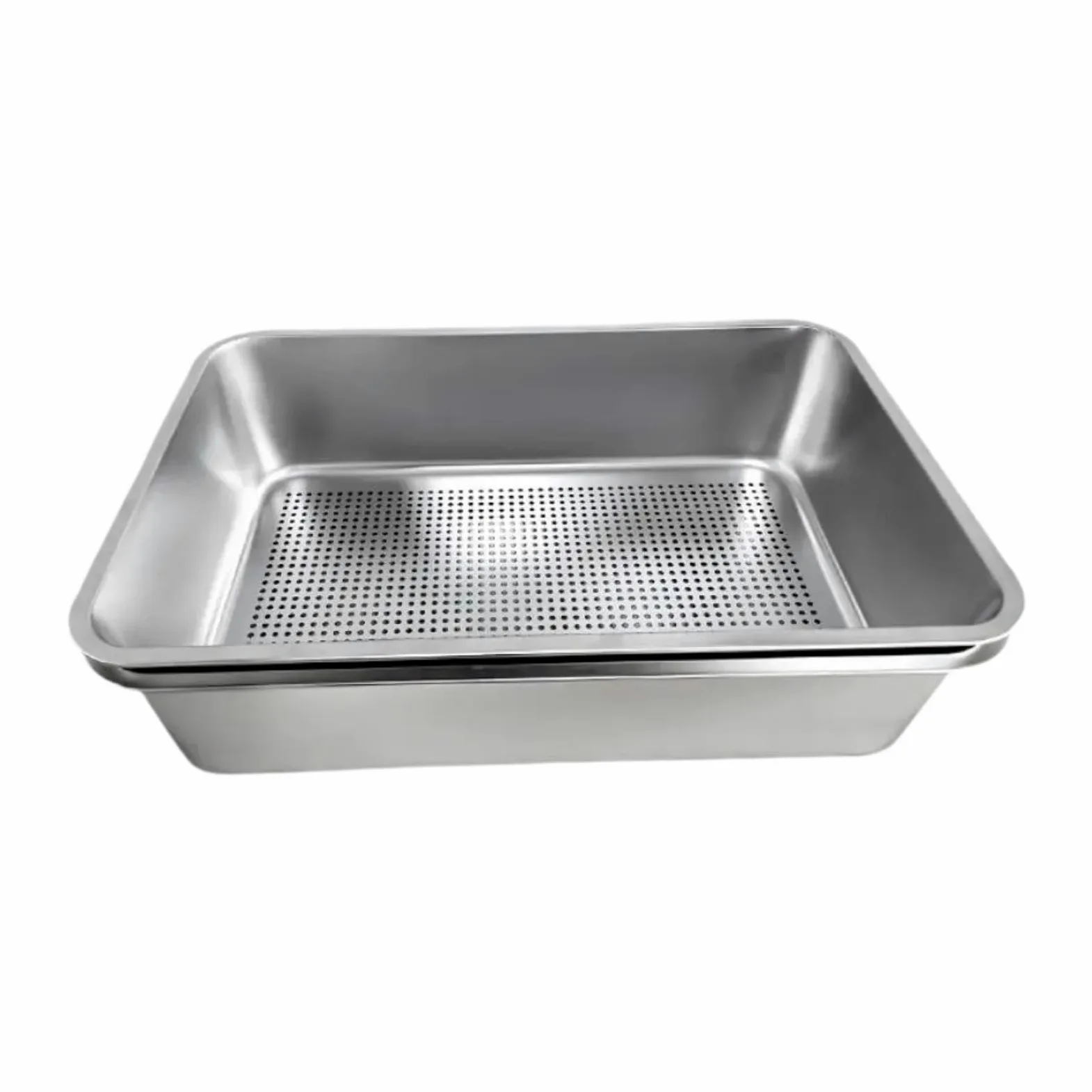 Lettiera per gatti in acciaio inox con setaccio per interni, grande lettiera aperta per gattini, 60 x 40 x 15 cm