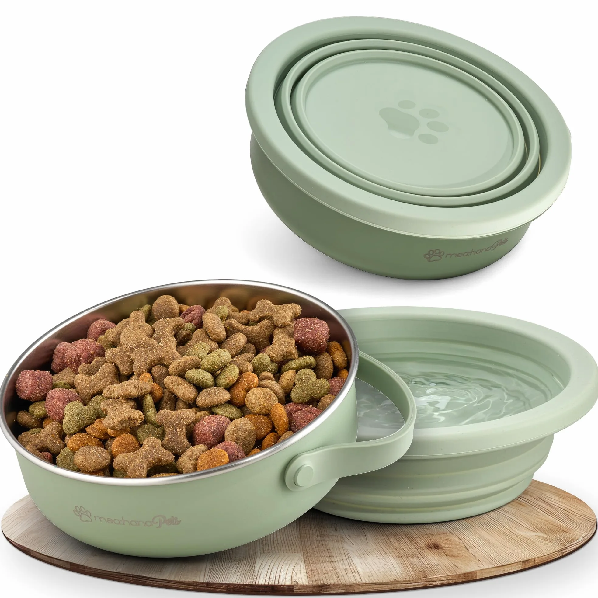 Pets - Ciotola per cibo da viaggio, 900 ml, con coperchio, ideale per viaggi, esterni, in acciaio inox, con coperchio pieghevole in silicone, accessorio per cani, robusta, compatta, igienica
