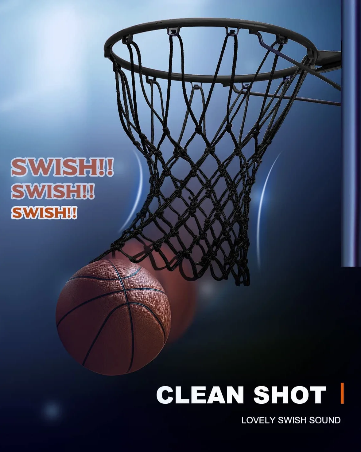 Rete da basket di ricambio resistente per bordi standard interni ed esterni