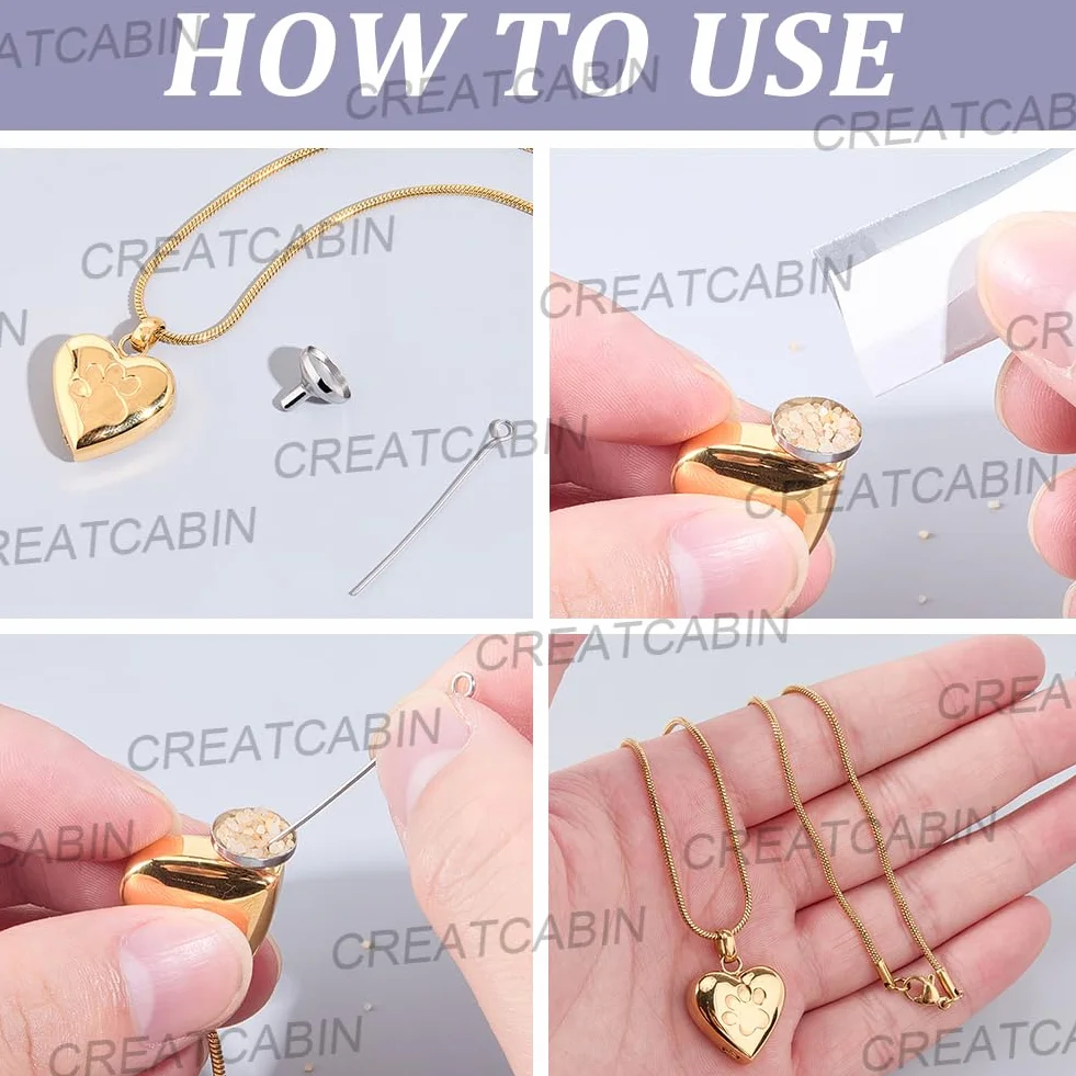 CREATCABIN Collana Urna A Forma Cuore per Ceneri Gioielli per Cremazione Donna Acciaio Inossidabile Impronta Zampa Animale Domestico Ciondolo Commemorativo Impermeabile Famiglia Amici 21.5×19mm