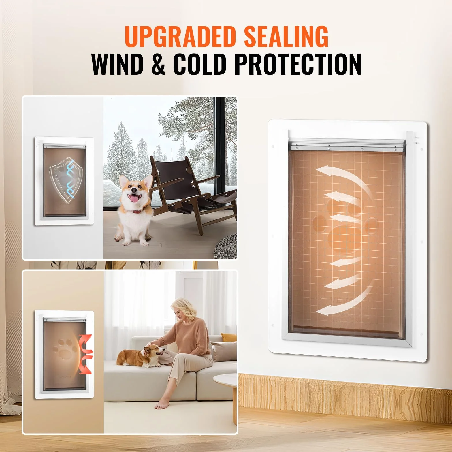 VEVOR Porta per Animali Domestici 362 x 536 mm Telaio in Metallo con Serratura Sistema a 3 Alette Bianco
