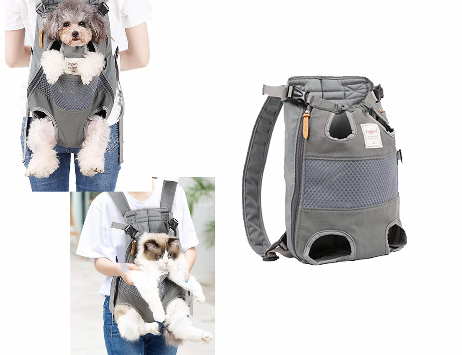 Tineer Zaino per Animali Domestici,Regolabile Dog Front Legs out Carrier Backpack Il Sacchetto di Mano Libero Viaggi,Easy-Fit per 5-12KG Piccole Medie Gatti Cani attività all'aperto (Grigio)