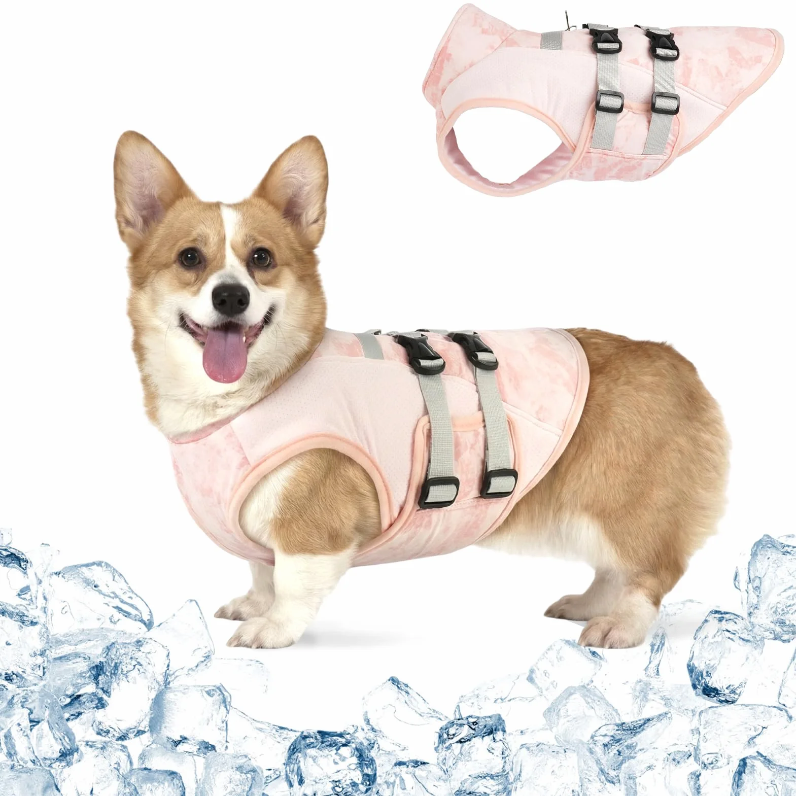 Cappotto Rinfrescante Cane Estivo Gilet Traspirante con Anello D Integrato Regolabile Leggero Anti Scivolo Rosa Brezza M